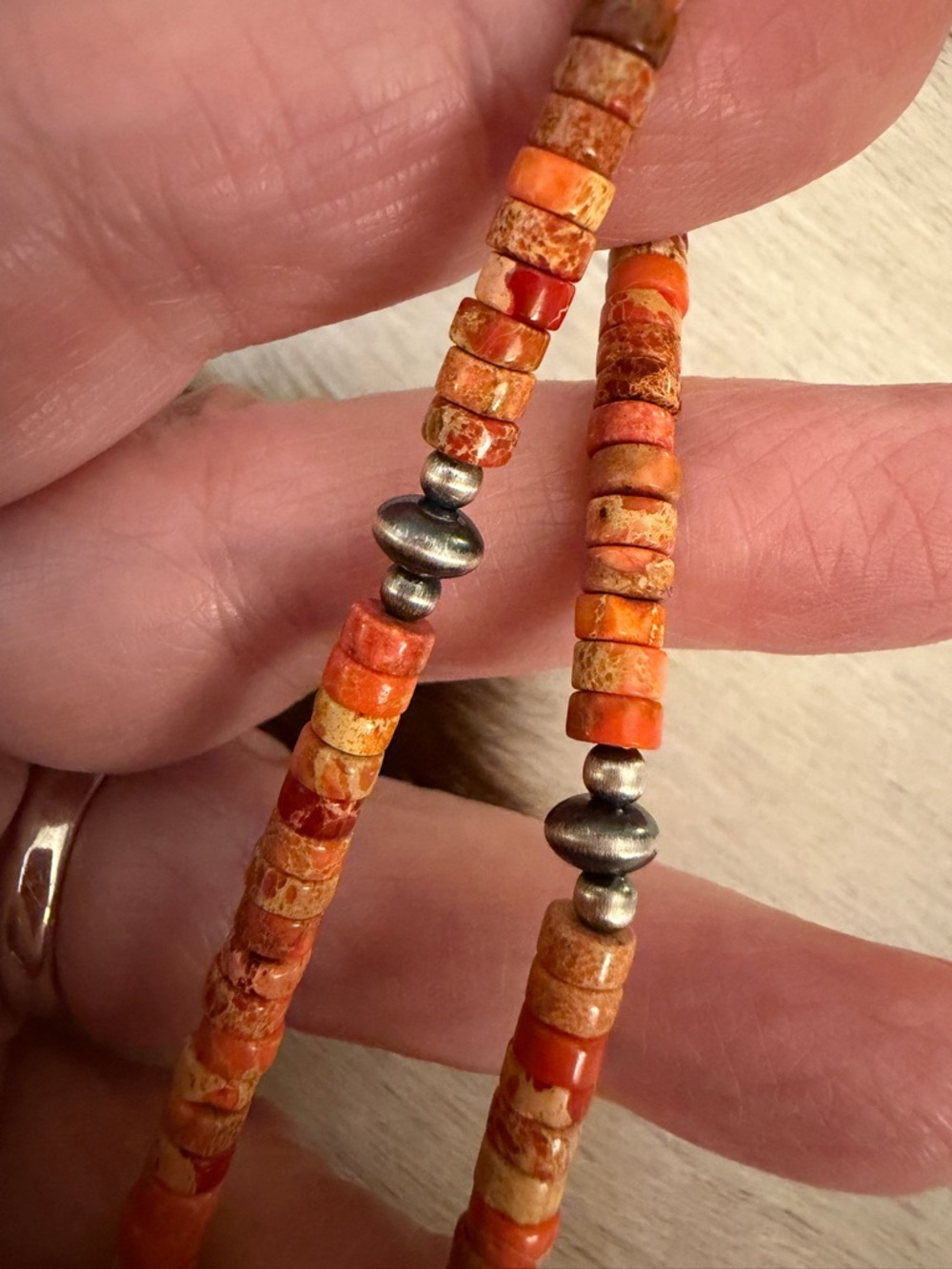 ❤️ Desert Pearls & Saucers Orange Sea Sediment Jasper Stretch Bracelet Adj Sz 7 - Picture 3 of 7